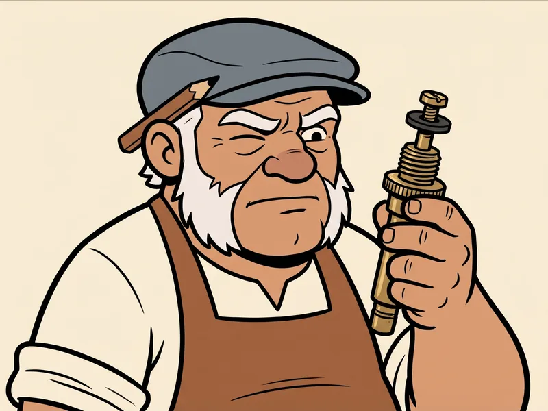 Checking the seat washer on the tip of a faucet stem The Old Tradesman squints at the rubber seat washer and brass screw on the tip of a faucet stem