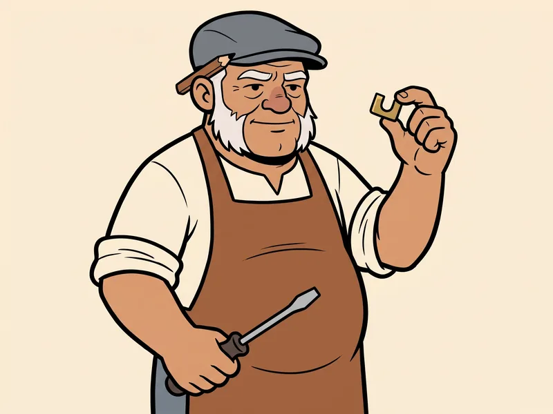 The Old Tradesman holds up a small U-shaped brass retainer clip in one hand and a flat blade screwdriver in the other