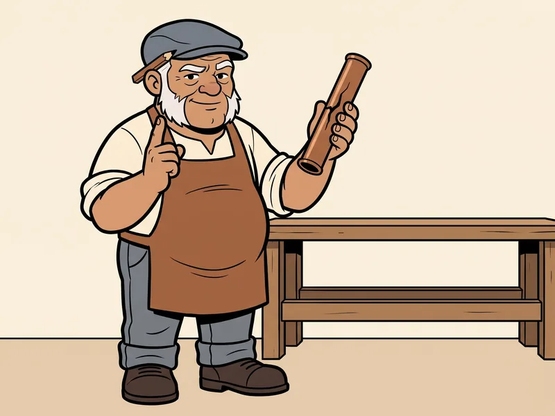 The Old Tradesman holds up a short piece of split copper pipe and raises one finger