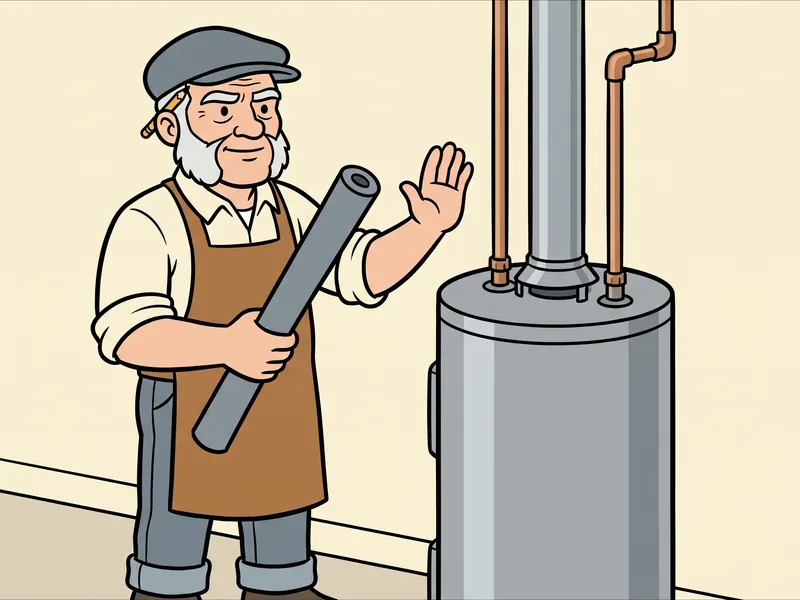 Keep foam insulation back from a gas water heater flue The Old Tradesman holds a foam insulation sleeve away from the vent pipe on top of a gas water heater and raises his palm