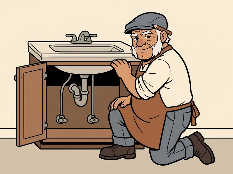 Insulation is not heat: open the cabinet doors in a hard freeze The Old Tradesman kneels beside an open bathroom vanity cabinet and looks back with a small smile
