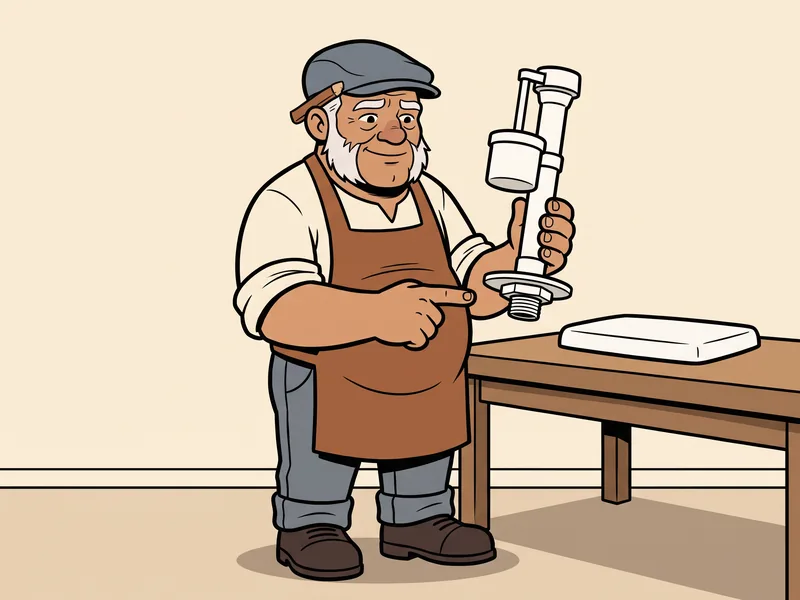 The plastic lock nut on a toilet fill valve shank The Old Tradesman holds up a toilet fill valve and points at the wide plastic lock nut on its threaded shank, a toilet tank lid on the bench