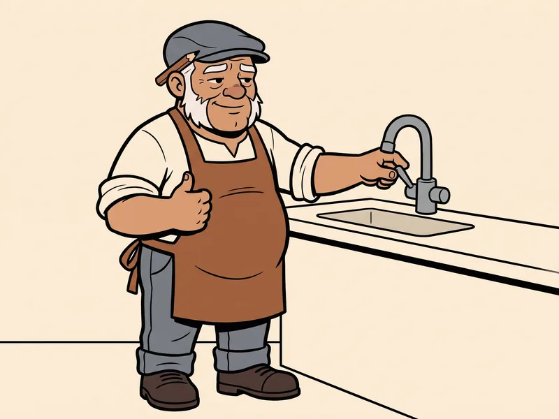 The Old Tradesman lifts the lever handle of a kitchen faucet with one finger and gives a thumbs up